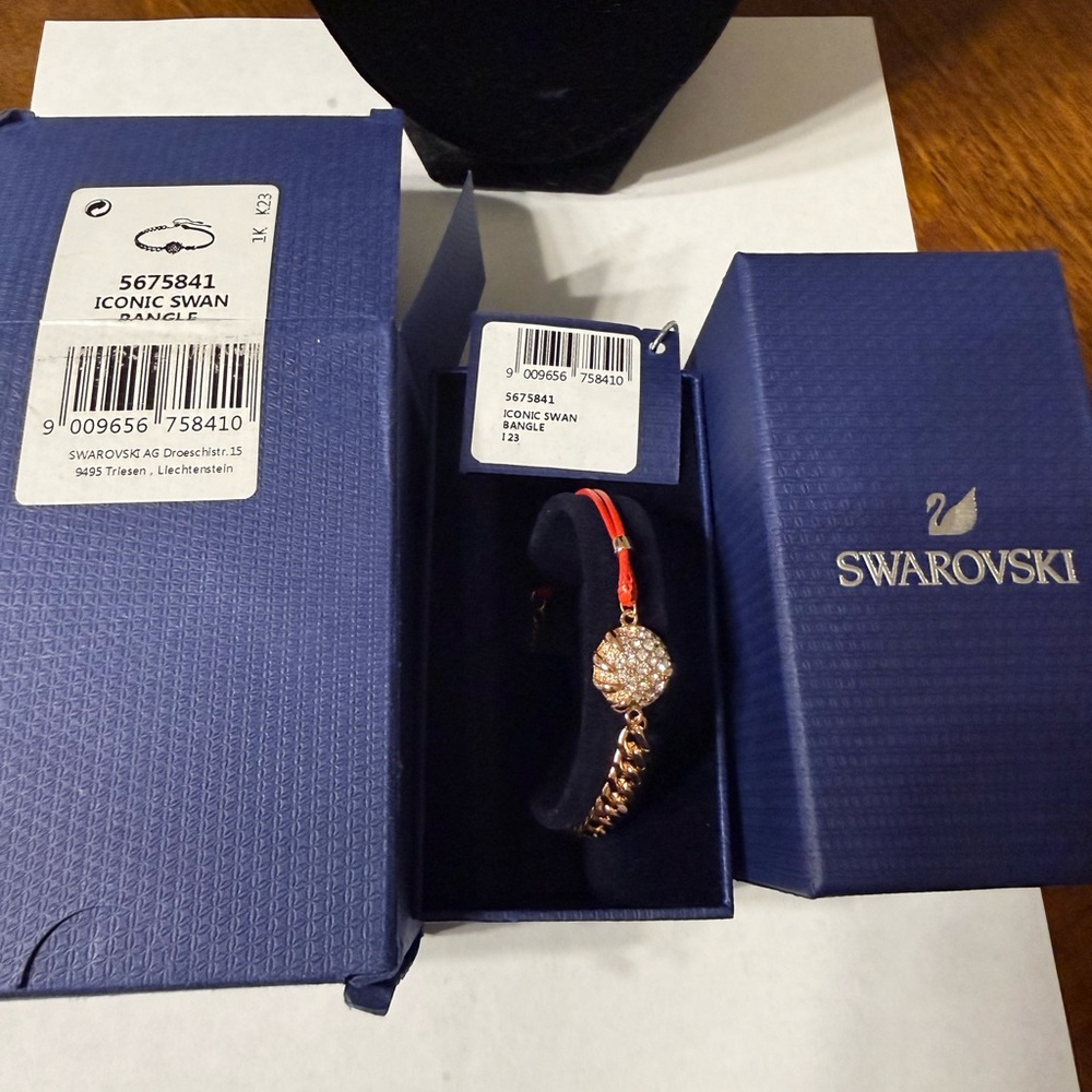 NEW Swarovski Iconic Charm Gold Plated Crystal Red Cord Adjustable Bracelet